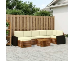 Lauko sofos komplektas su pagalve 8 pcs Natūralus ir grietinėlė
