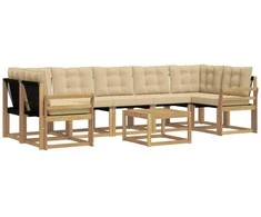 Lauko sofos komplektas su pagalve 8 pcs Balta ir kreminė