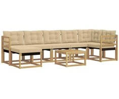 Lauko sofos komplektas su pagalve 8 pcs Balta ir kreminė