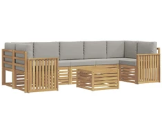 Lauko sofos komplektas su pagalve 8 pcs Balta ir šviesiai pilka