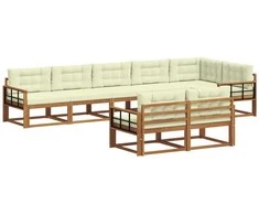 Lauko sofos komplektas su pagalve 8 pcs Natūralus ir grietinėlė