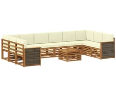 Lauko sofos komplektas su pagalve 8 pcs Natūralus ir grietinėlė