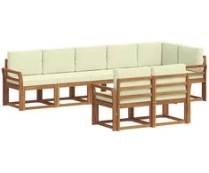 Lauko sofos komplektas su pagalve 8 pcs Natūralus ir grietinėlė