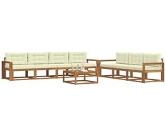 Lauko sofos komplektas su pagalve 8 pcs Natūralus ir grietinėlė