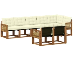 Lauko sofos komplektas su pagalve 8 pcs Natūralus ir grietinėlė