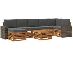 Lauko sofos komplektas su pagalve 8 pcs Natūralus ir antracitas
