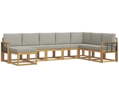 Lauko sofos komplektas su pagalve 8 pcs Balta ir šviesiai pilka