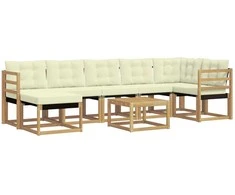 Lauko sofos komplektas su pagalve 8 pcs Balta ir kreminė