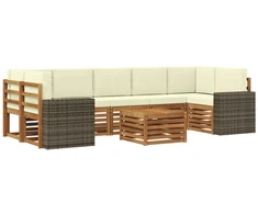 Lauko sofos komplektas su pagalve 8 pcs Natūralus ir grietinėlė