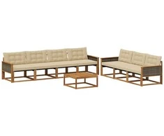Lauko sofos komplektas su pagalve 8 pcs Natūralus ir bežinis