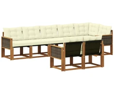 Lauko sofos komplektas su pagalve 8 pcs Natūralus ir grietinėlė