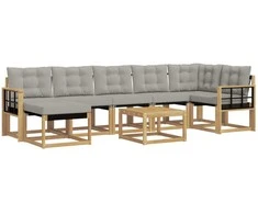 Lauko sofos komplektas su pagalve 8 pcs Balta ir šviesiai pilka