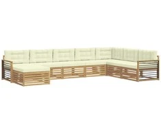 Lauko sofos komplektas su pagalve 8 pcs Balta ir kreminė