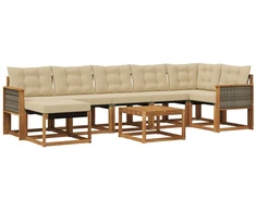 Lauko sofos komplektas su pagalve 8 pcs Natūralus ir bežinis