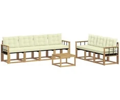 Lauko sofos komplektas su pagalve 8 pcs Balta ir kreminė