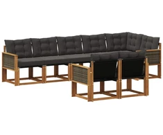 Lauko sofos komplektas su pagalve 8 pcs Natūrali ir juoda