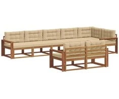 Lauko sofos komplektas su pagalve 8 pcs Natūralus ir bežinis
