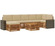 Lauko sofos komplektas su pagalve 8 pcs Natūralus ir bežinis