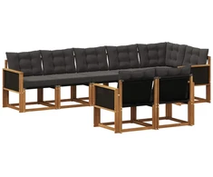 Lauko sofos komplektas su pagalve 8 pcs Natūrali ir juoda