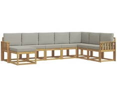 Lauko sofos komplektas su pagalve 8 pcs Balta ir šviesiai pilka