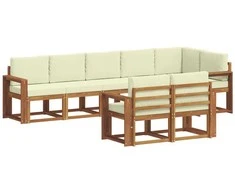 Lauko sofos komplektas su pagalve 8 pcs Natūralus ir grietinėlė