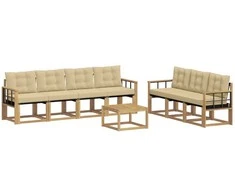 Lauko sofos komplektas su pagalve 8 pcs Balta ir kreminė