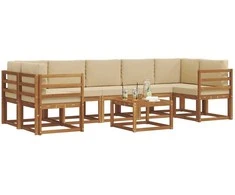 Lauko sofos komplektas su pagalve 8 pcs Natūralus ir bežinis