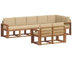 Lauko sofos komplektas su pagalve 8 pcs Natūralus ir bežinis