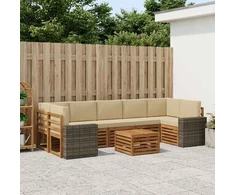 Lauko sofos komplektas su pagalve 8 pcs Natūralus ir bežinis