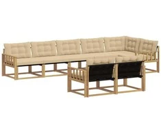 Lauko sofos komplektas su pagalve 8 pcs Balta ir kreminė