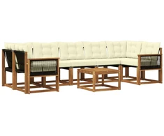 Lauko sofos komplektas su pagalve 8 pcs Natūralus ir grietinėlė