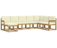 Lauko sofos komplektas su pagalve 8 pcs Balta ir kreminė