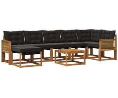 Lauko sofos komplektas su pagalve 8 pcs Natūrali ir juoda