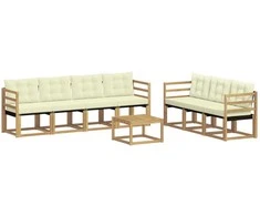 Lauko sofos komplektas su pagalve 8 pcs Balta ir kreminė