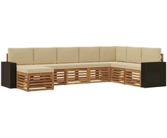 Lauko sofos komplektas su pagalve 8 pcs Natūralus ir bežinis
