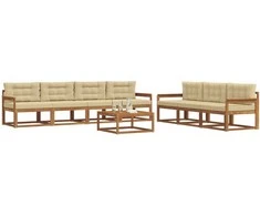 Lauko sofos komplektas su pagalve 8 pcs Natūralus ir bežinis