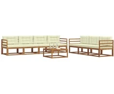 Lauko sofos komplektas su pagalve 8 pcs Natūralus ir grietinėlė