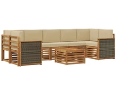 Lauko sofos komplektas su pagalve 8 pcs Natūralus ir bežinis
