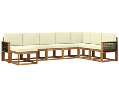 Lauko sofos komplektas su pagalve 8 pcs Natūralus ir grietinėlė