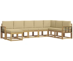 Lauko sofos komplektas su pagalve 8 pcs Balta ir kreminė