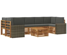 Lauko sofos komplektas su pagalve 8 pcs Natūralus ir antracitas