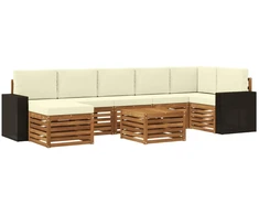 Lauko sofos komplektas su pagalve 8 pcs Natūralus ir grietinėlė