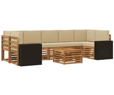 Lauko sofos komplektas su pagalve 8 pcs Natūralus ir bežinis