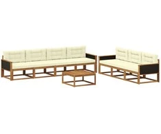 Lauko sofos komplektas su pagalve 8 pcs Natūralus ir grietinėlė