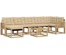 Lauko sofos komplektas su pagalve 8 pcs Balta ir kreminė