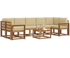 Lauko sofos komplektas su pagalve 8 pcs Natūralus ir bežinis
