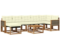 Lauko sofos komplektas su pagalve 8 pcs Natūralus ir grietinėlė