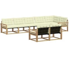 Lauko sofos komplektas su pagalve 8 pcs Balta ir kreminė