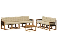 Lauko sofos komplektas su pagalve 8 pcs Natūralus ir bežinis