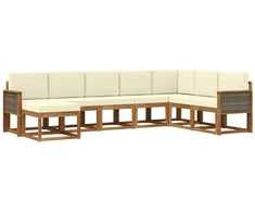 Lauko sofos komplektas su pagalve 8 pcs Natūralus ir grietinėlė
